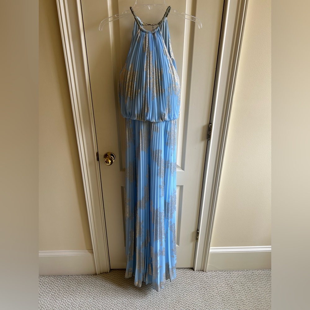 Light Blue and Gold Formal Maxi Dress